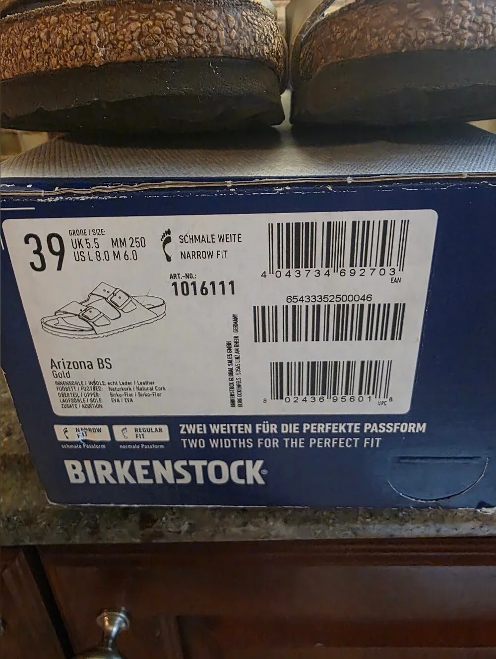 Birkenstock Arizona Sandals in Metallic Gold - Size 39